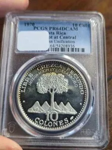 1970年 コスタリカ統一の試み 10コロン PCGS PR64 DCAM トーン