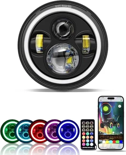 Largoods ７インチ ヘッドライト LED バイク RGB DRL機能付き Hi&Lo切り替え 6500K 高輝度 防水IP67 Bluetooth制御 丸目 ブラック 汎用 取り付け簡単 ハーレー ジープ ジムーニ