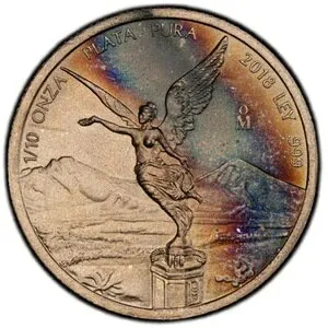 MS68 2018-Mo メキシコ シルバー 1/10オンス リベルタッド、PCGS トゥルービュー - 良好な色調