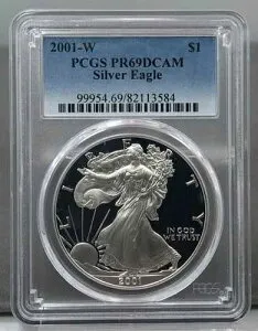 2001-W $1 プルーフ アメリカン シルバー イーグル PCGS PR69 DCAM