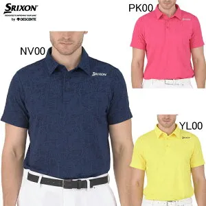 スリクソン by デサント SRIXON ハワイ モンステラ柄ジャカード 半袖ポロシャツ RGMXJA03 メンズ 総柄 ゴルフウエア
