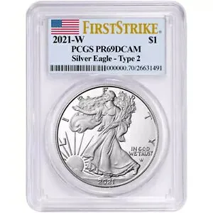 2021-W 1 オンス プルーフ アメリカン シルバー イーグル コイン PCGS PR69 DCAM FS (タイプ 2)