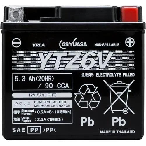 GS YUASA (ジーエスユアサ) シールド型 バイク用バッテリー [ 液入充電済 ]YTZ6V ブラック