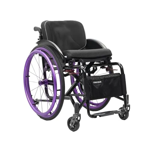 TRGCJGH 折りたたみ式ポータブル軽量アルミ製車いす、自走型 車イス 、手動 スポーツ車椅子 旅行用 外出用 転倒防止 ハンドブレーキ(Purple,14.9in Seat Width)