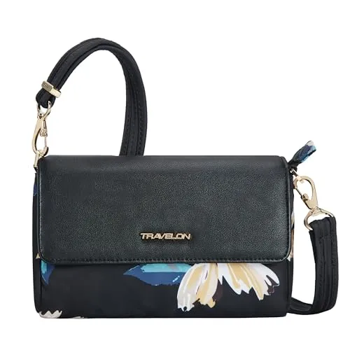 Travelon Addison-盗難防止 コンバーチブルクロスボディ/ベルトバッグ グレー, トラベル:アディソン - 盗難防止 - コンバーチブルクロスボディ/ベルトバッグ - ミッドナイトフローラル, ミッドナイトフローラル。, One Size