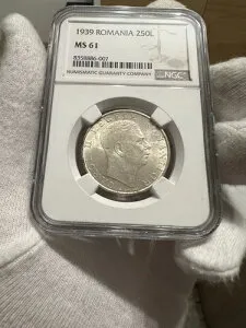 250レイ 1939年 銀貨、ルーマニア NGC MS61
