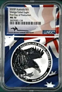 2020P $1 NGC MS70 シルバー オーストラリア オナガワシ 製造初日