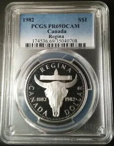 :1982年 1ドル レジーナ センテニアル カナダ PCGS PR-69-DCAM ディープカメオ ローポップ R4
