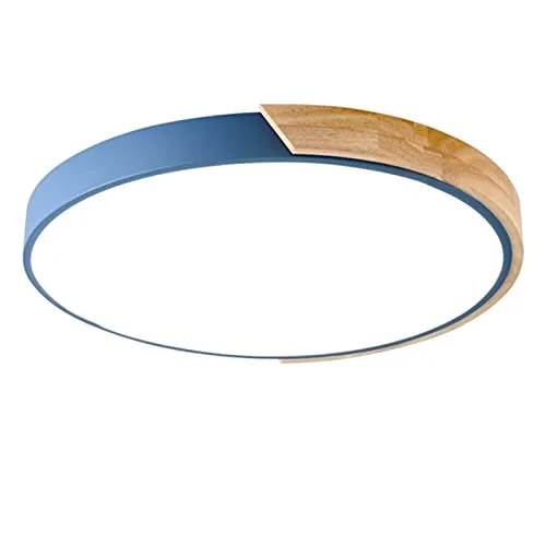 丸型マカロン型LEDシーリングライト、モダンな木製ランプ、子供部屋、リビング、寝室、廊下用埋め込み型照明、ブルー+3色 - 60cm 48W