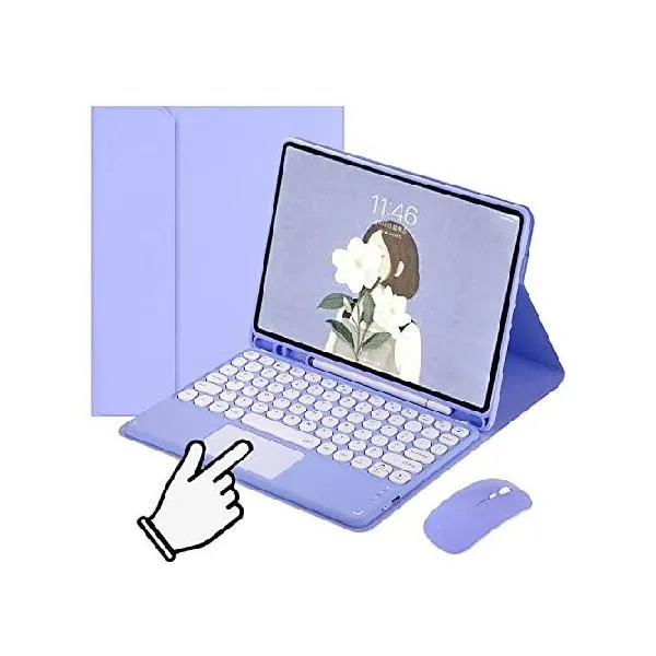 Galaxy Tab S6 Lite 10.4 inch 2024/2022/2020 Touch Keyboard Cover with Mouse Cute Round Keys Touchpad Slim Smart Magnetic Detachable BT Keyboa_並行輸入