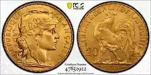 フランス、ゴールド 20 フラン 1914 - PCGS MS 66、レア 7