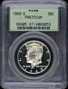 1969-S 50セント ケネディ ハーフ Ty2 シルバー クラッド PCGS PR67CAM OGH