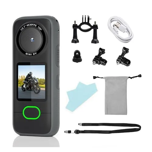 4K Wi-Fi アクションカメラ ミニスポーツカメラ 防水タッチスクリーン HD スポーツカム 旅行 バイク ドライビングレコーダー ボディカメラ(With 64G Card)