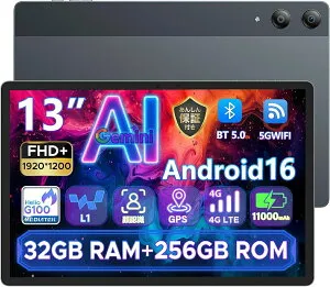 【期間限定10000円オフ&Gemini AI】DOOGEE TABE3PRO Android16タブレット SIMフリー 13インチFHD+大画面 90Hz 32GB+256GB+2TB拡張 8コアHelio G100 CPU 11000mAh大容量 4スピーカー 4G LTE/WiFi 顔認証 WPS対応 技適認証済