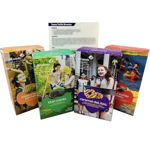 Girl Scout Cookies Thin Mints, Caramel DeLites (Samoas), Peanut Butter Patties (Tagalongs) and Peanut Butter Sandwich (Do-si-dos) Variety 4 Pack - Includes 4 Unique Recipes Printed on a 5x8 Card