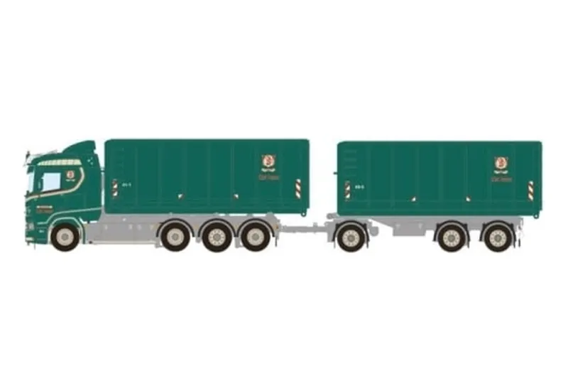 WSI MODELS 新品 ミニカー 1/50 Olaf Jensen Scania R Normal 8X2 TAG AXLE RIGEDTRUCK DRAWBAR WITH HOOKLIFT SYSTEM -3 AXLE + 2X HOOKLIFT 40M3 CONTAINER [01-4183]