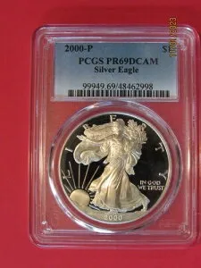 2000-P シルバーイーグルプルーフ「PCGS PR69DCAM」