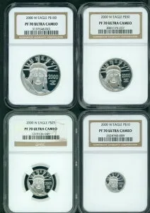 2000-W プルーフ プラチナ イーグル 自由の女神像 NGC PR70 PF70 4コインセット $100 50 25 10