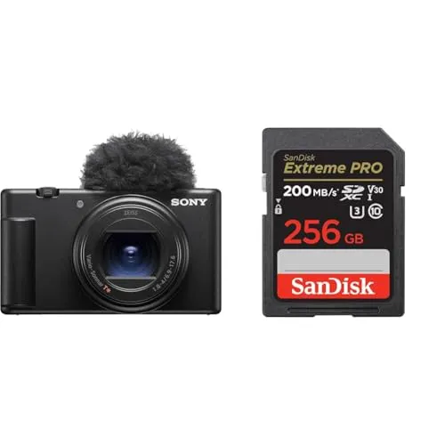 SONY(ソニー) コンパクトデジタルカメラ VLOGCAM Vlog用カメラ ZV-1II ウィンドスクリーン付属 ズームレンズ ブラック ZV-1M2 B + 【 サンディスク 正規品 】 SDカード 256GB SDXC Class10 UHS-I