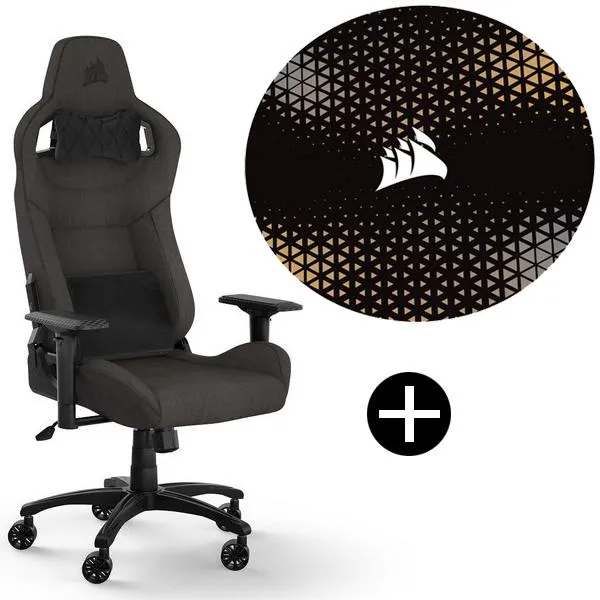 Corsair T3 RUSH Charcoal V2 (CF-9010057-WW) チャコール ゲーミングチェア + Corsairチェアマット セット