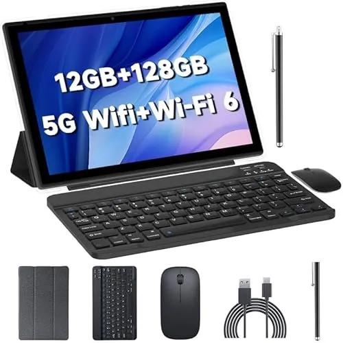 2024 Newest Android 13 Tablet with Keyboard 10 Inch 2 in 1 Tablets, 12GB RAM 128GB ROM 1TB Expand, Quad-Core 2.0GHz CPU Tablet P