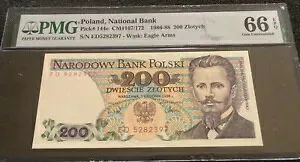 1986-88 ポーランド 200 ズロティヒ J. DABROWSKI PMG 66 EPQ P 144c