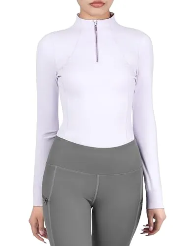 Harrison Howard レディース 乗馬シャツ ? 1/4ジップ付き長袖乗馬シャツ, ライトラベンダー(Light Lavender), Small
