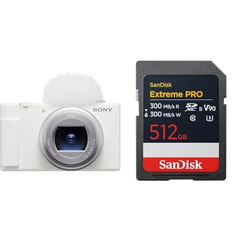 SONY(ソニー) コンパクトデジタルカメラ VLOGCAM Vlog用カメラ ZV-1II ウィンドスクリーン付属 ズームレンズ ホワイト ZV-1M2 W + 【 サンディスク 正規品 】 SDカード 512GB SDXC Class10 UHS-II