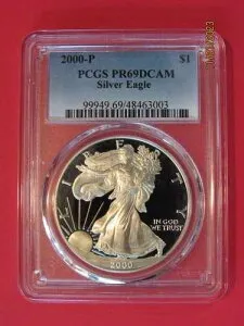 2000-P シルバーイーグルプルーフ「PCGS PR69DCAM」