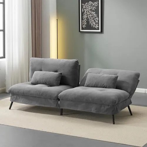 ソファベッド 2人掛け 幅182cm リクライニングソファ 6段階調整 折りたたみソファ コンパクト 省スペース ソファ ベッド 2WAY 枕付き 脚部取り外し可能 一人暮らし 来客対応 組立て簡単 おしゃれ 北欧風 リビング 寝室 事務室 サロン用 (ダ