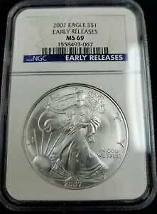 2007 W シルバー アメリカン イーグル S $1- 初期リリース NGC MS 69