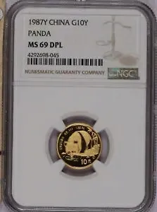 1987-Y ゴールドパンダ 10 元 NGC MS69 DPL。ポップ 4、最高級として知られています。