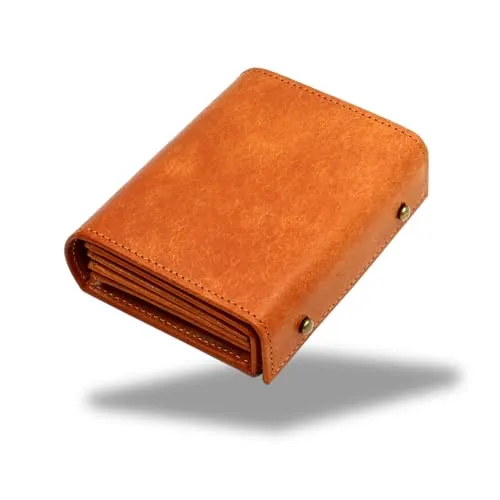 [フォリエノ] 財布 メンズ 2つ折り 本革 日本製 ヌメ革 コンパクト 大容量 箱型の小銭入れ ミニ財布 小さい財布 人気ブランド 名入れ無料 カードたくさん お札が折れない 緑 深緑 キャメル (camel(プエブロレザー))
