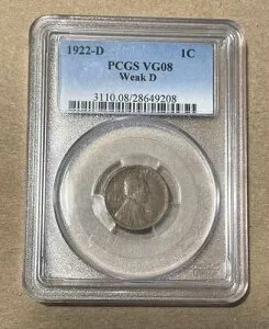 アメリカ - 1922-D (Weak D) リンカーン セント (PCGS VG 08)