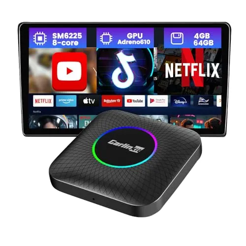 CarlinKit CarPlay AI Box - 有線CarPlay搭載タッチスクリーン車向けワイヤレスCarPlayアダプター、Android 13.0、8コア 4GB+64GB、SM6225、Netflix/YouTube/TikTok/Andro