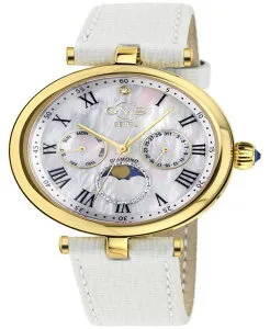 ジェビル レディース アクセサリー 腕時計 レザー Gevril Women's Florence Swiss Quartz Italian White Leather Strap Watch 36mm Gold-Tone ゴールド