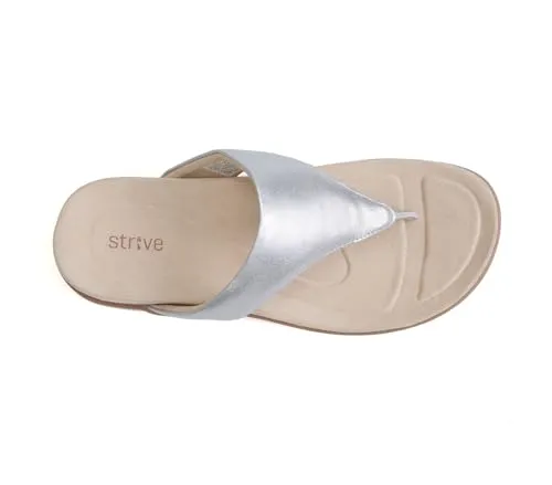 Strive Antibes (ストライブ アンティーブ) レディース 矯正つま先ポストサンダル レザー コンフォートフットウェア アーチサポート付き 軽量 スリッポン サマーサンダル ウォーキングや日常着に シルバー サイズ 5