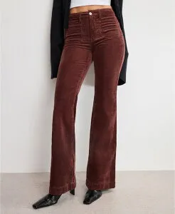 グッドアメリカン レディース ボトムス カジュアルパンツ コーデュロイ パンツ Good American Women's Flare Corduroy Mid-Rise Pants Walnut
