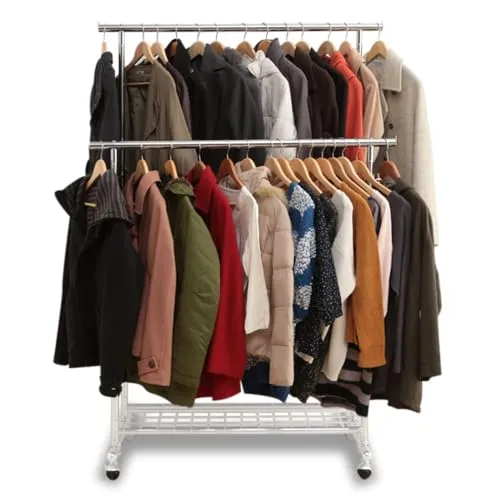 ハンガーラック ダブル 耐荷重190kg 棚付き 高耐荷重 伸縮可能 ホワイト 幅105×奥行52×高さ117-182㎝ パイプハンガー CW4100-T1