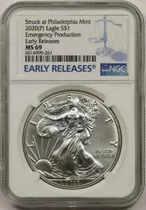 2020-(P) シルバーイーグル $1 NGC MS69 E/R 緊急生産 フィラデルフィア