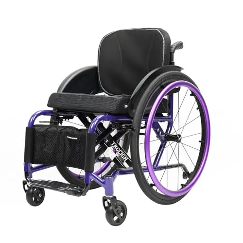TRGCJGH 軽量 自走式アルミ製車椅子 折りたたみ 車イス コンパクト 旅行用 車イス 外出用 持ち運び易いスポーツ車椅子、転倒防止(Size:40cm/15.7in Seat,Color:Purple)