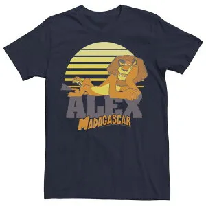 アニメキャラクター メンズ トップス Tシャツ グラフィック Licensed Character Men's Madagascar Alex The Lion Striped Sunset Poster Graphic Tee Navy ネイビー