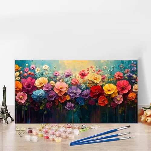 花 数字油絵 数字キット塗り絵 手塗りDIY絵 植物 油絵 キャンバス 大人の子供 手工芸 キット DIY 芸術,自宅 寝室 現代の壁の家の装飾絵画, 祭り 男性 女性 へのギフト, フレームレス 100x200cm G8-891
