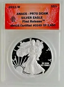 2011 W $1 アメリカン シルバー イーグル コイン ANACS PR70 DCAM 初リリース