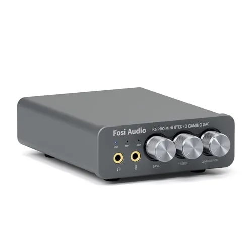 Fosi Audio K5 PRO DAC ヘッドフォンアンプ マイク入力可 ミニ 小型 HiFi ステレオ デジタル DAC ゲーム用 USB-C/光/同軸入力 RCA/3.5mmヘッドホン出力 PS5/PC/MAC/スマホ/パソコン/家庭用スピーカーに