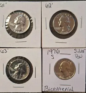 1961、1962、1963 ジェム BU 90% シルバー ワシントン 25C 1-40% 1976 S PF バイセンテニアル ????