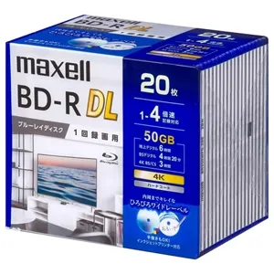 録画用ブルーレイディスク BD-R DL ひろびろワイドレーベルディスク 1回録画用 50GB(2層) 1～4倍速記録対応 20枚入 BRV50WPG.20S