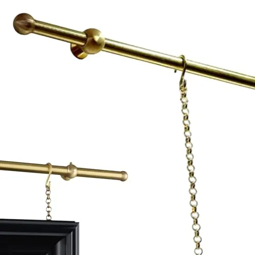 ピクチャーレール 真鍮製 絵画吊り下げ用レールキット チェーンとフック付き アンティーク調真鍮ギャラリーレール - 壁面用絵画吊り具 調整可能 油絵 ミラー ポスター対応 ギャラリー オフィス 店舗 展示用(1.70m (66.9in))