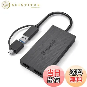【送料無料】WAVLINK USB 3.0A/type-C-デュアル HDMI アダプター 2K出力 ミニドッキングステーション/最 大4K（3840x2160 @ 30Hzディスプレイ出力/1x1440P対応 HDMI出力ポート/1x1080P対応 HDMI出力ポート1xUSB 3.0