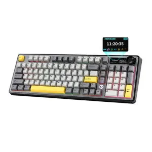 MIKIBYAK980メカニカルキーボードスマートディスプレイ&ノブ付き??98%レイアウトワイヤレスゲーミングキーボード三つモードBT/2.4G/USB-C対応ホットスワップPBTキーキャップRGBバックライトWi…